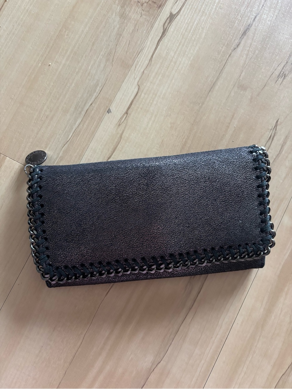 Stella McCartney Metallic Black Chain-Trim Wallet